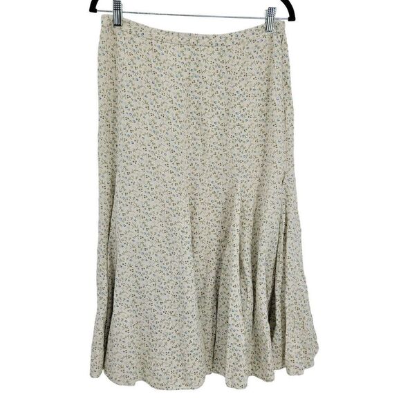 Sundance Skirt Silk Linen Midi Ditzy Floral Godet Prairie Cottage Core Cream 10 - Picture 4 of 11